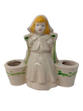 Vintage‎ 1940s Shawnee Pottery Ceramic Dutch Girl Double Planter Water Carrier